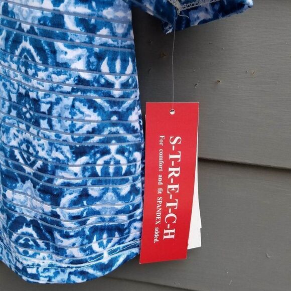 NWT Rebecca Malone Blue/White 3/4 Sleeve Top Size Small - Picture 6 of 7